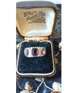 Antique Vintage Edwardian Sterling Silver Garnet Ring Size UK Q, US 8  - $137.61