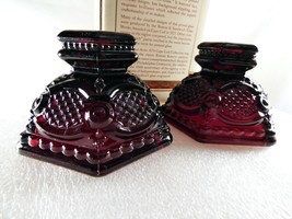 Set of 2 VTG Avon 1876 Cape Cod Collection Ruby Red Candle Holders New o... - $24.75