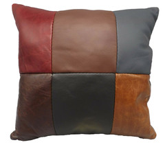 Amish Color Leather Quilt Pillow - 15" Throw In 6 Patch Design Handmade In Usa - $104.97