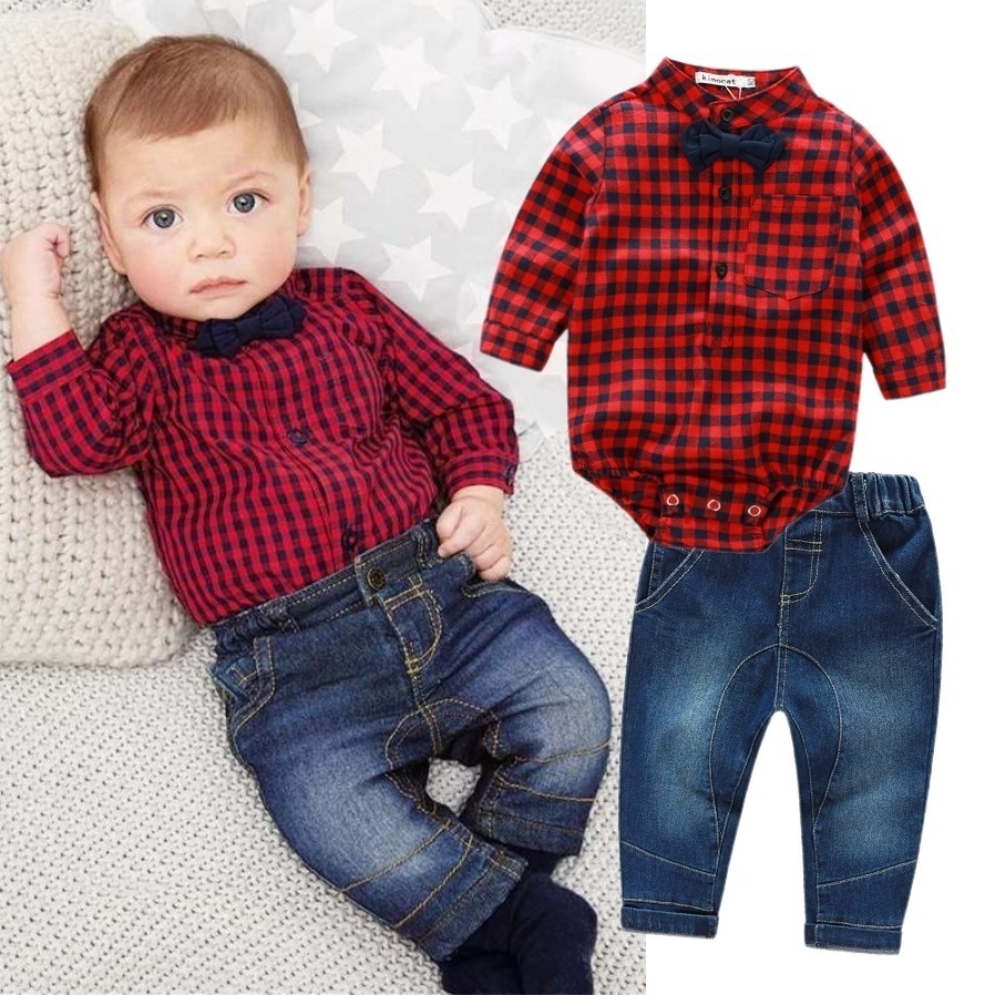 2pcs Kids Baby Boy Romper Bodysuit Jumpsuit Tops+Jeans Pants Outfits Clothes Set