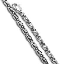 18K WHITE GOLD CHAIN NECKLACE ALTERNATE DROP ONDULATE TWO SIDES TUBE LINKS, 24" image 1