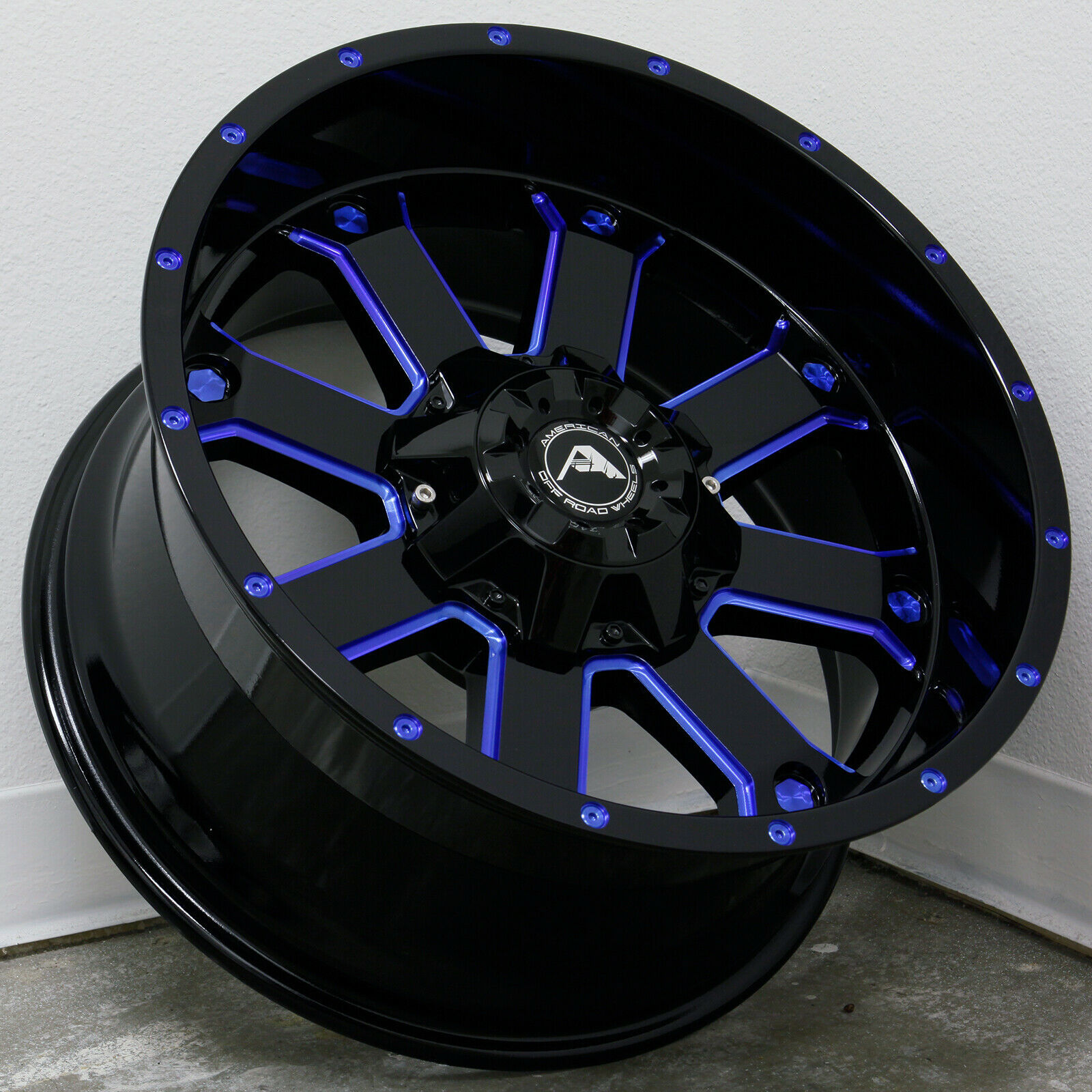 20x10 American OffRoad A108 5x5/5x127 24 Black Milled Blue Wheels