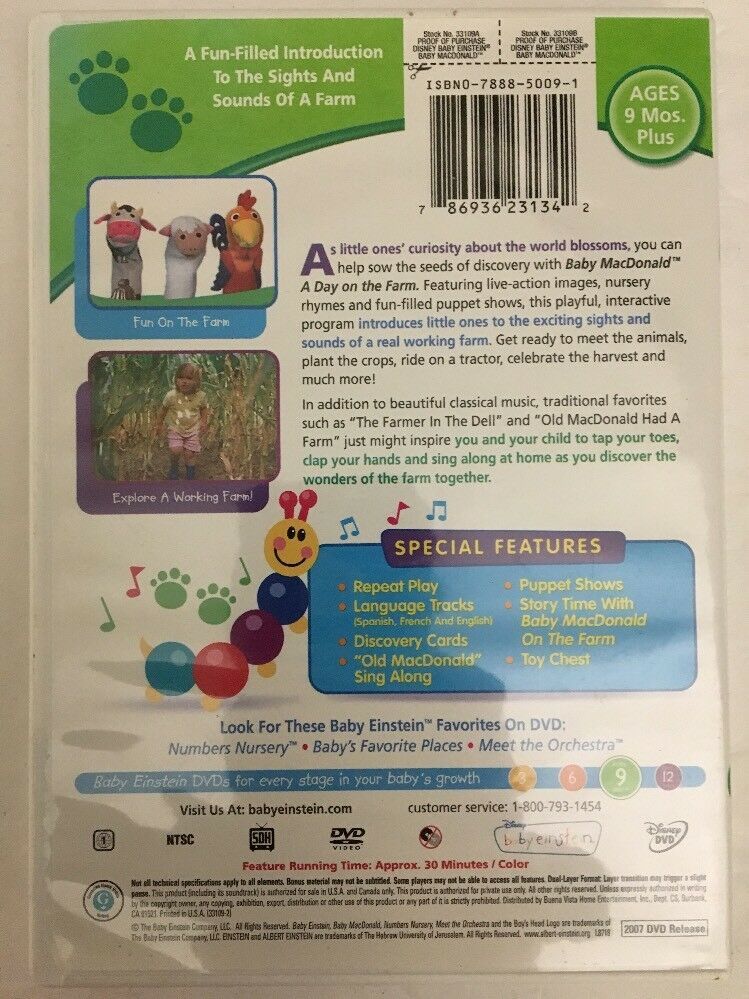 Disney Baby Einstein-Baby MacDonald-A Day on the Farm-DVD-TESTED-RARE ...