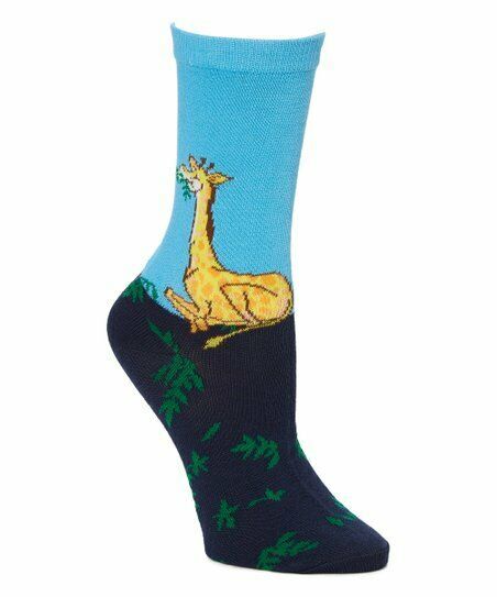 Giraffe Eating African Large Animal Long Neck Blue Socks Foozys Women's 2 Pairs