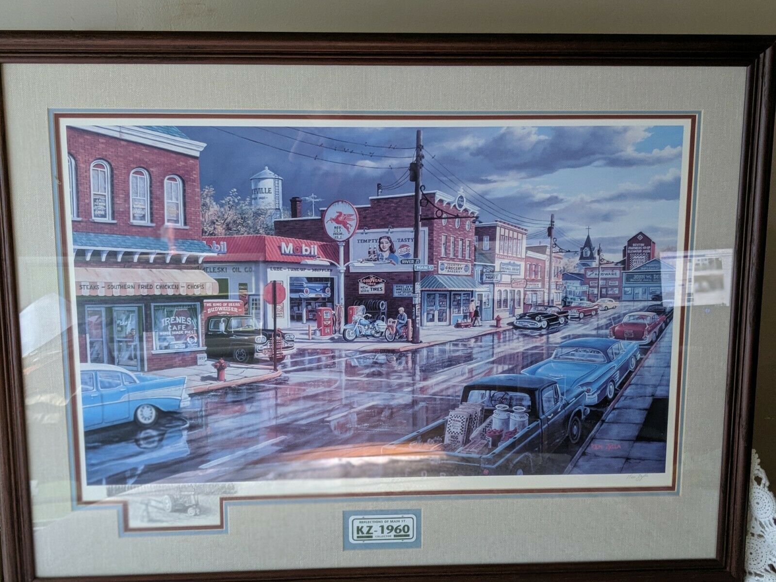 Ken Zylla Artist Signed Reflection of Main Street Print Wooden Framed