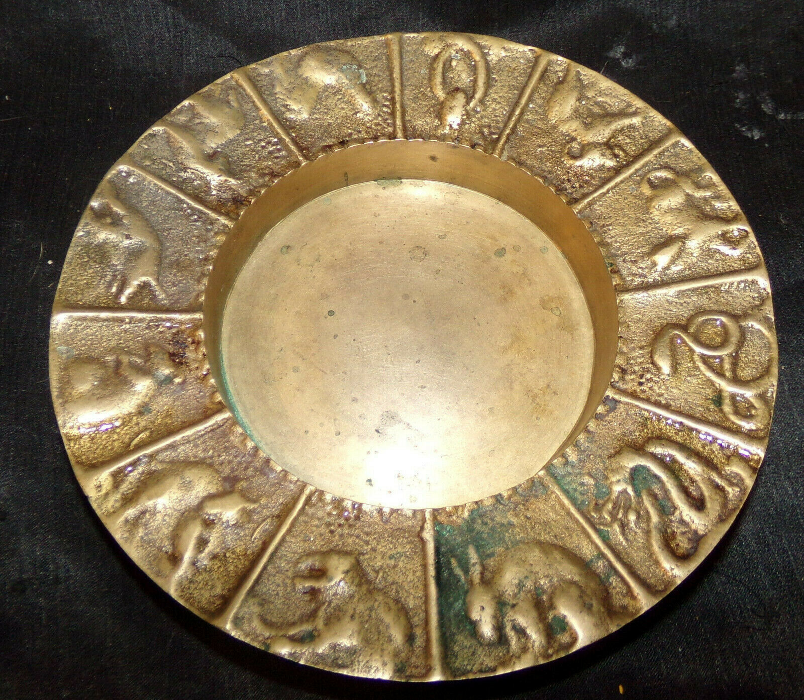 Vtg Brass Chinese Zodiac Animals Ashtray Incense Burner Made in Korea