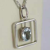 18K WHITE GOLD NECKLACE, OVAL CUT AQUAMARINE 1.80 ct PENDANT WITH SQUARE FRAME image 2