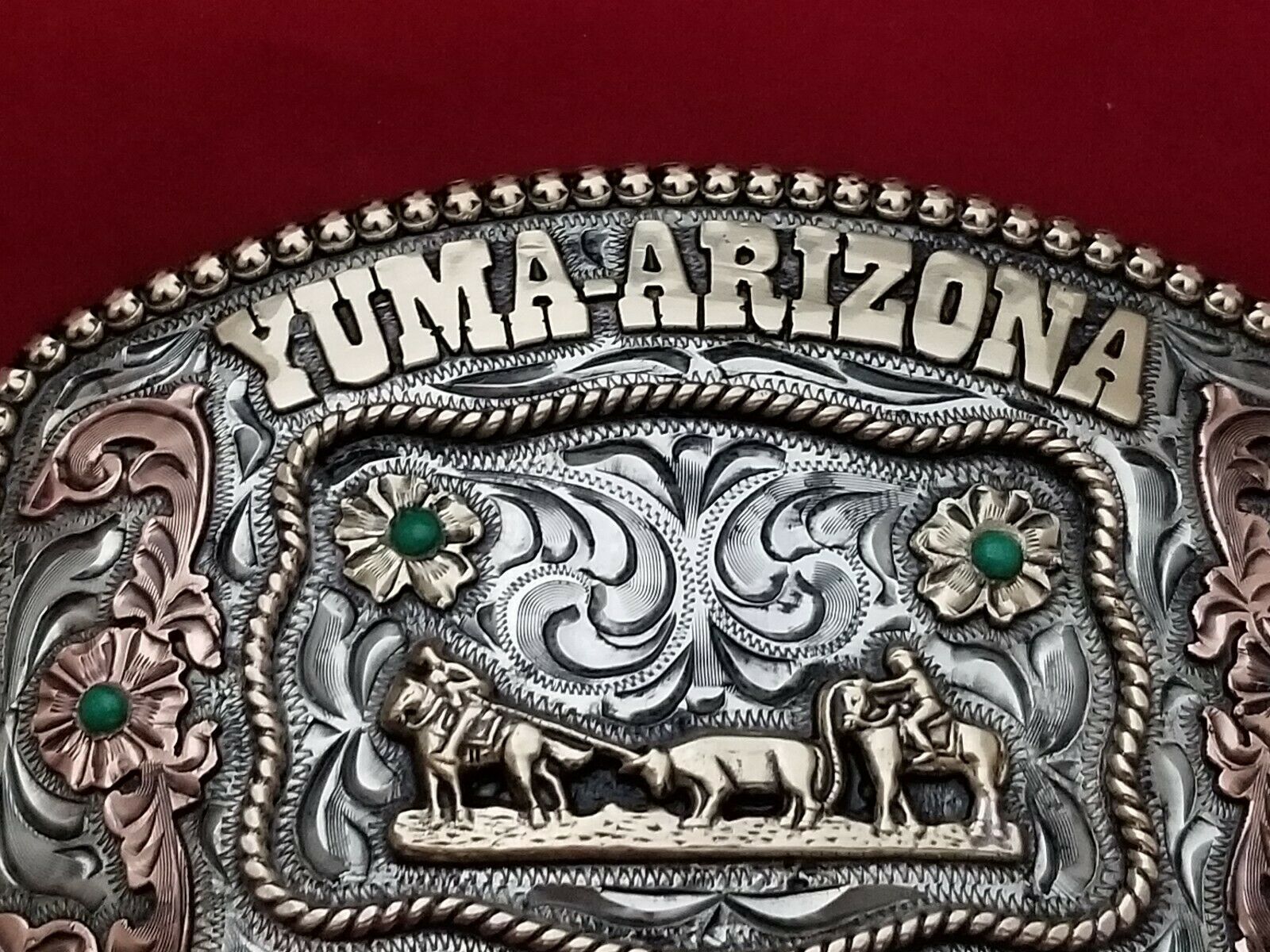 2010 RODEO TROPHY BELT BUCKLE VINTAGEYUMA ARIZONA TEAM ROPING CHAMPION
