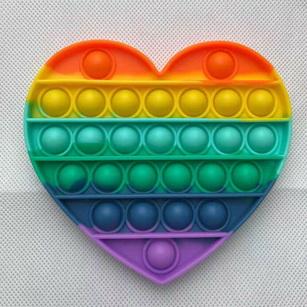 Fidget Pop It Toys - Rainbow Colored Hearts