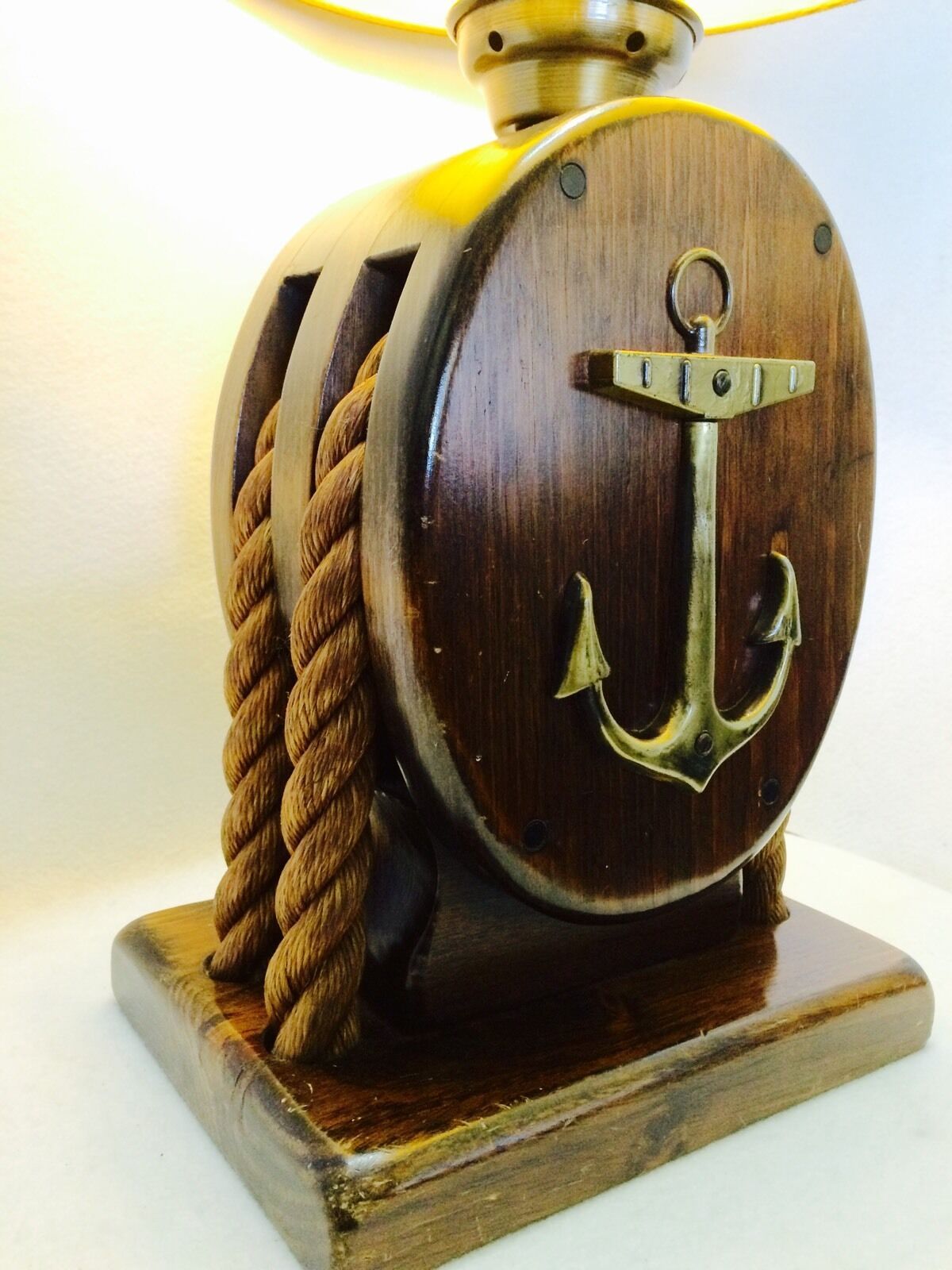 Vtg NAUTICAL TABLE LAMP wood mid century boat ship anchor antique