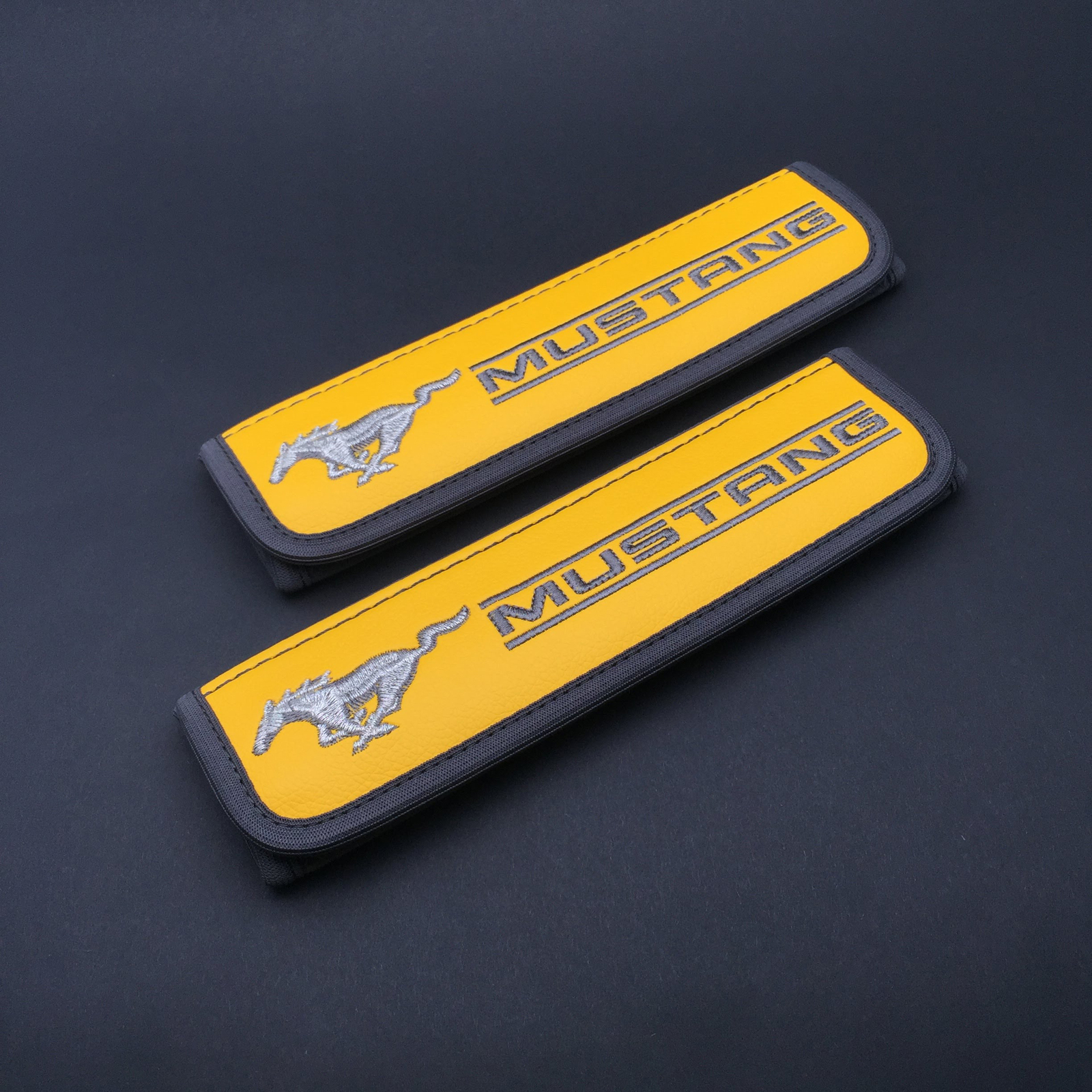 Ford Mustang seat belt cover shoulder pad cushion Yellow covers grey an