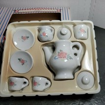 Vintage 9 pc Porcelain Child/Doll Size Tea Set Shabby Pink Rose - $15.43