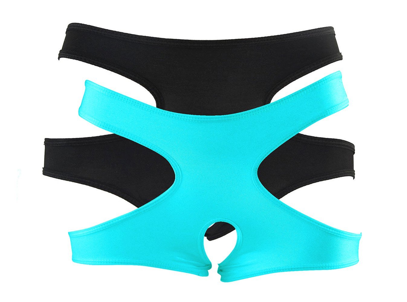 Women`s crotchless Wet look underwear Sexy Panties Size Briefs (XL, Black Blue 2