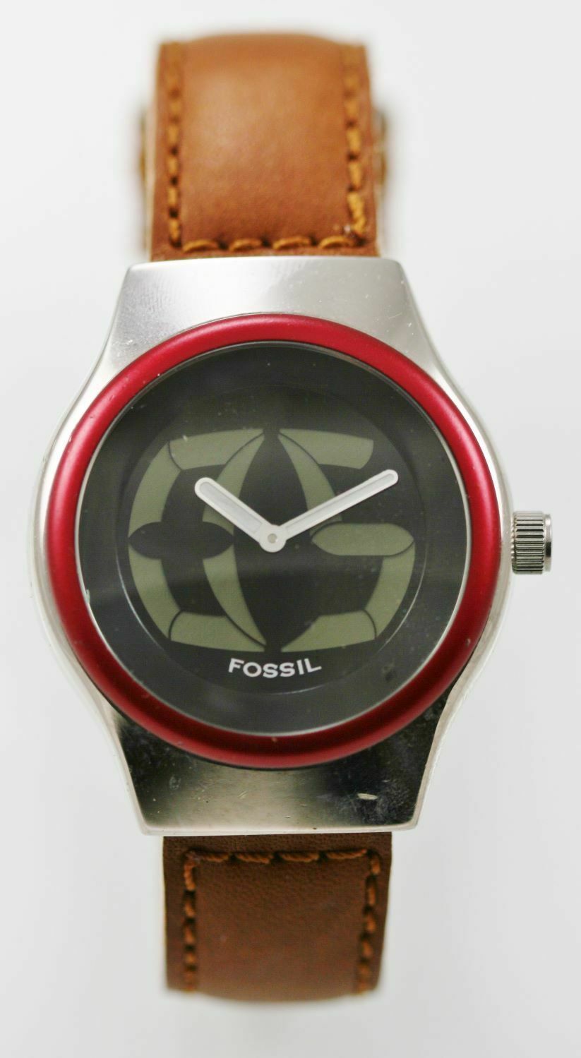 Fossil Big Tic Watch Mens Stainless Steel Silver Leather Brown M Black Quartz Wristwatches