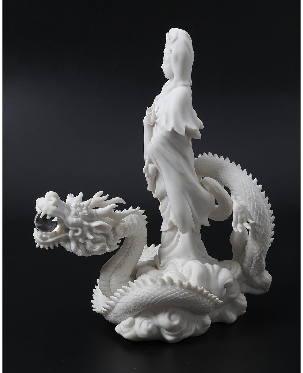13inch Quan Yin Riding On Dragon Statue Marbleh Version Statues