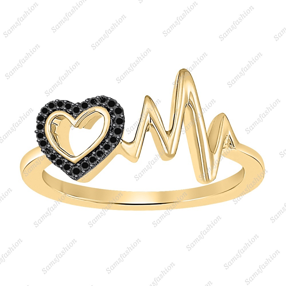 14K Yellow Gold Over Silver 0.33ctw Round Cut Lab Diamond Lovely Heartbeat Ring