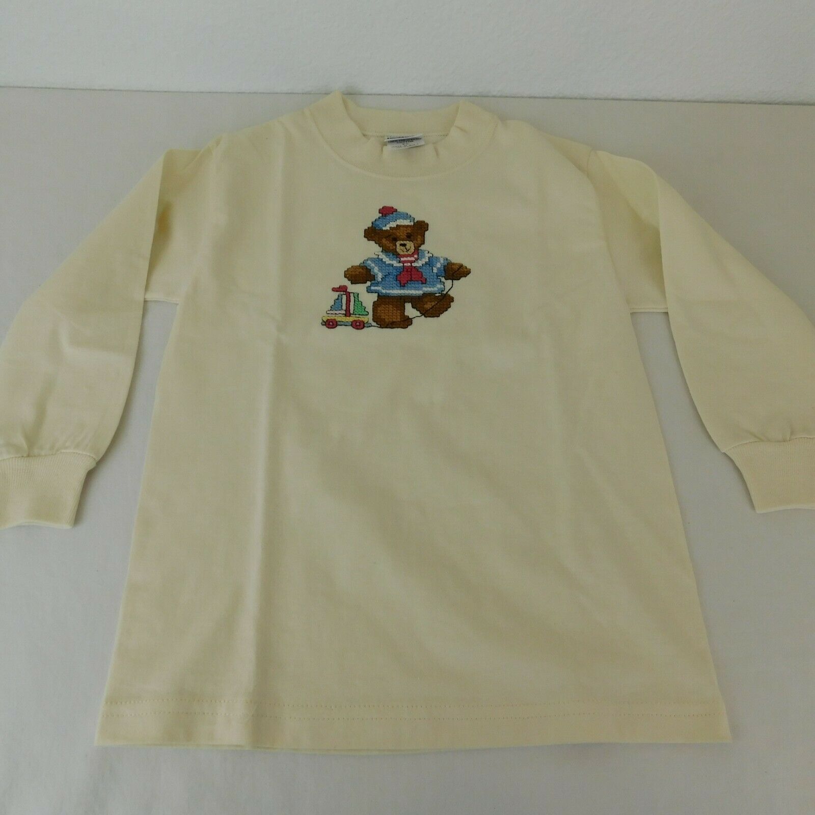 Sailor Teddy Bear Stitch a Shirt Completed on Long Sleeve Size XS Kids Shirt - $14.52