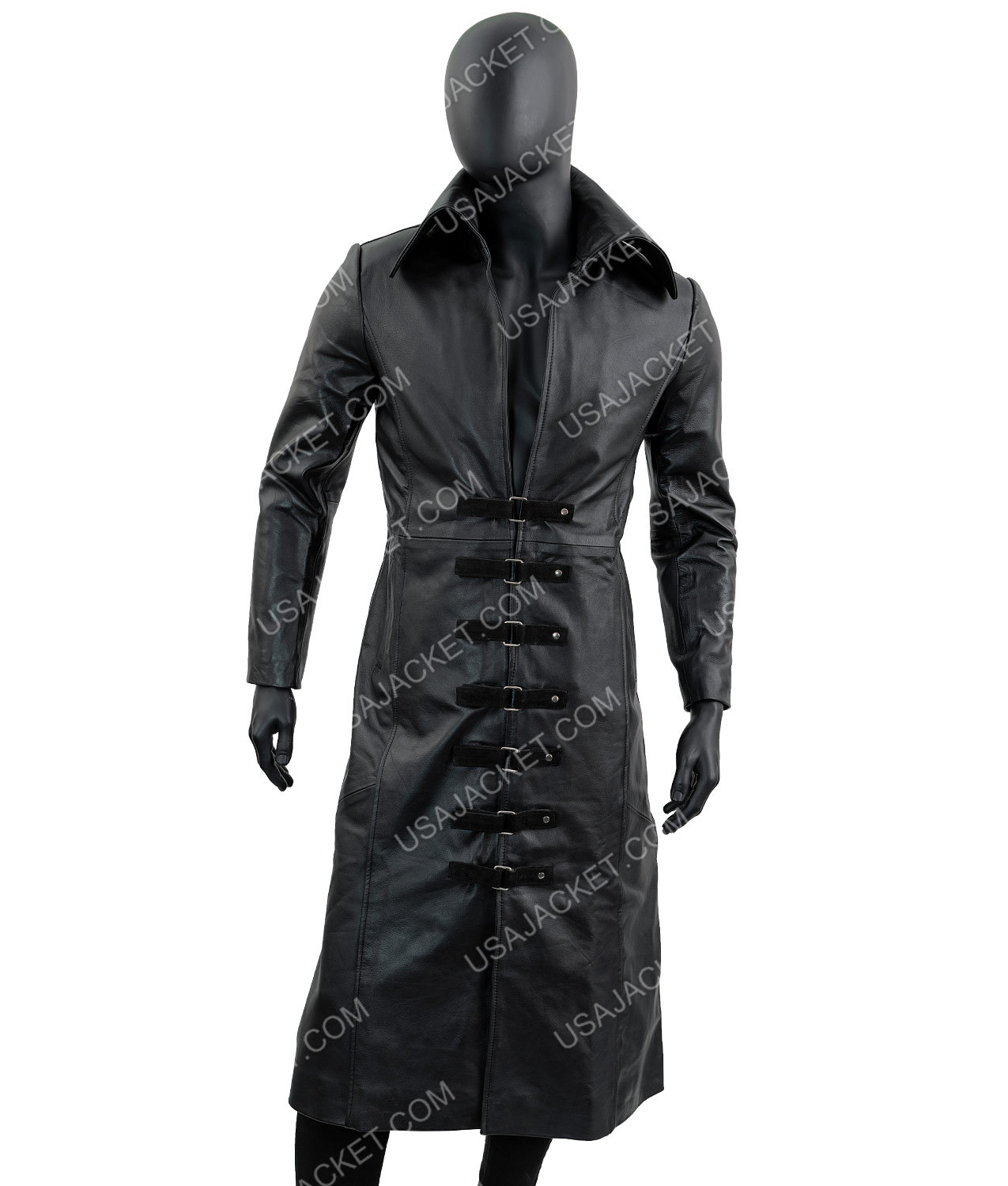 Mens Detective Black Vintage Gothic Leather Trench Coat Gothic Full ...