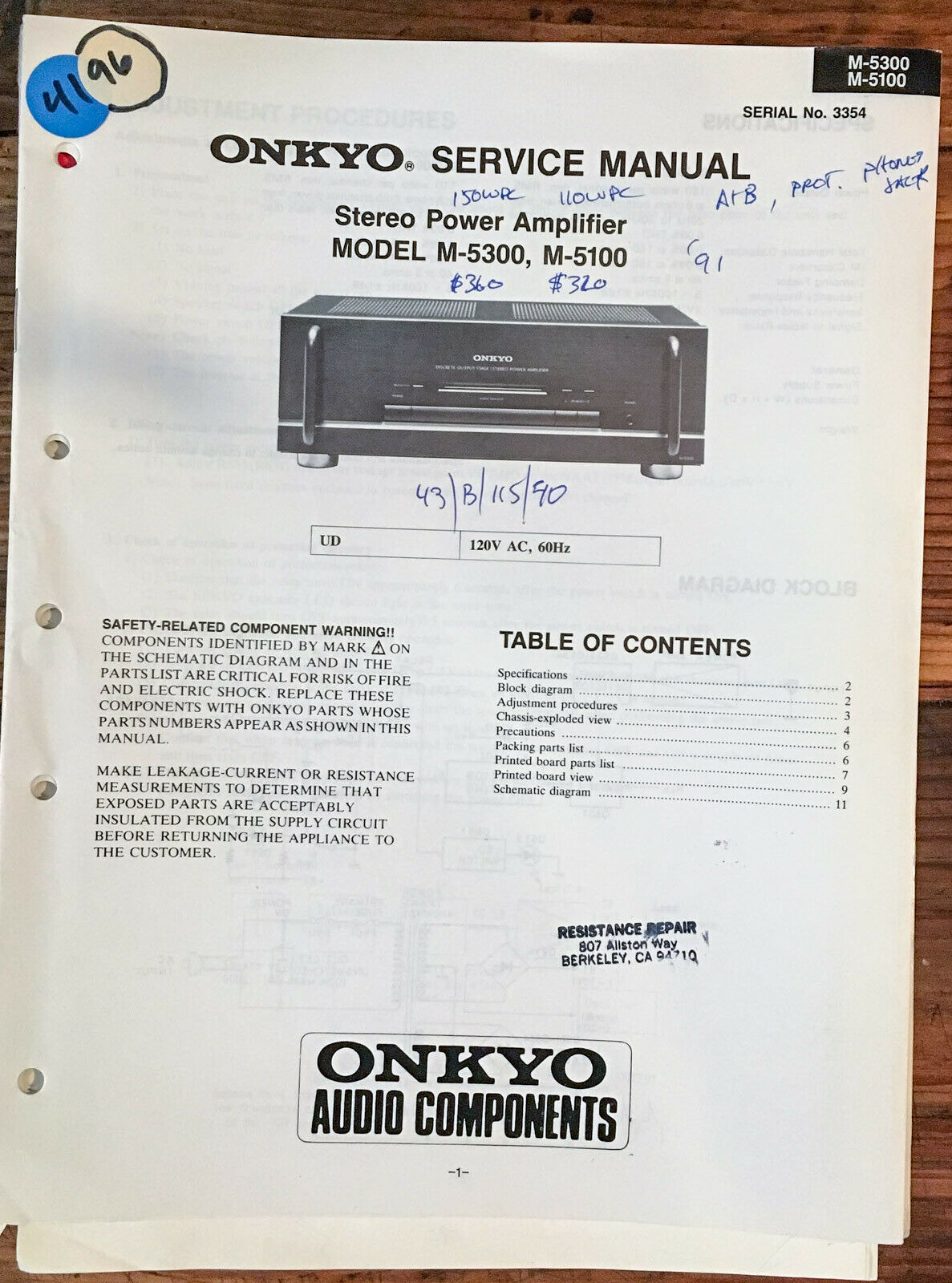 Used Onkyo M5100 Stereo power amplifiers for Sale