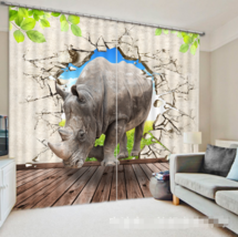 3D Rhinoceros0183Blockout Photo Curtain Printing Curtain Drapes Fabric W... - $145.49+