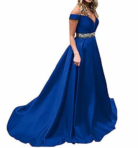 Plus Size Off The Shoulder Beaded Long Prom Dress Evening Royal Blue US 16W