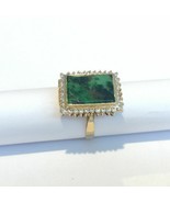 14K Solid Yellow Gold Square Green Jade Women CZ Ring Size 6.25 - $742.50