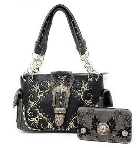 Premium Rhinestone Buckle Concho Concealed Carry Handbag, Wallet Set in Multi-co