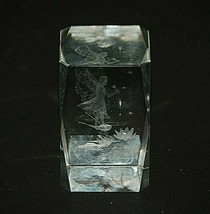 Crystal Clear Glass Cube Paperweight 3-D Laser Etched Fairy Dragonfly w ... - $17.81