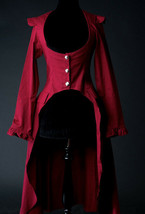 Red Victorian Gothic Corset Back Jacket Long Flared Flowing Steampunk Coat - $71.53