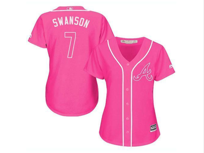 The women's Atlanta Braves 7 Dansby Swanson Pink Stitched Baseball