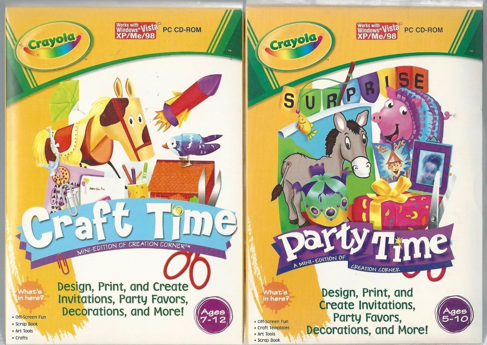 2 Crayola (PC CD-ROM) Craft Time Brand New Party TIme & Craft Time RARE ITEMS - $5.94