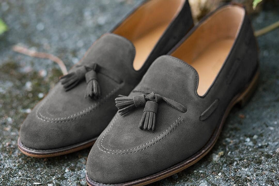 Best Handmade Grey Tassels Loafer Shoes, New Suede Shoes For Men's