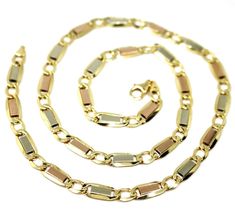 18K YELLOW WHITE ROSE GOLD CHAIN 6 MM, 24" SQUARE FLAT ALTERNATE GOURMETTE LINKS image 3