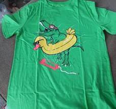 Cat &amp; Jack Boys Green  dinosaur in sprinkler T-Shirt  Size XXL 18 new wi... - $4.95