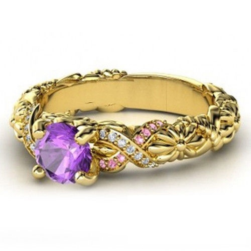 Disney Princess Rapunzel Engagement Ring 14k Gold Finish 925 Sterling Silver Rings