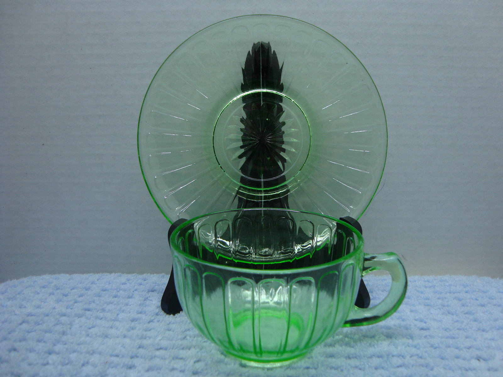 Primary image for Green Vaseline glass raised panel glass cup and saucer.