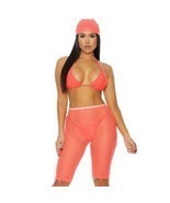 Halter Bikini Set Side Tie Bottoms Mesh Coverup Shorts Head Wrap Pink 44... - $54.99