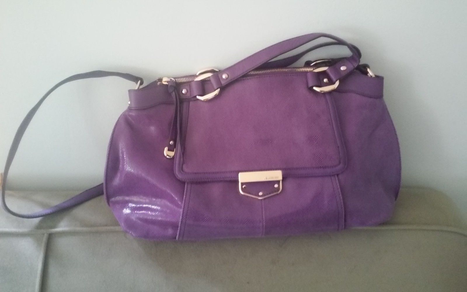 B. Makowsky Satchel Lombard Lizard Purple Leather Purse Shoulder Bag ...