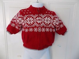Janie And Jack Red/White Snowflake Jersey Lined Sweater Jacket Size 3/6 ... - $26.10