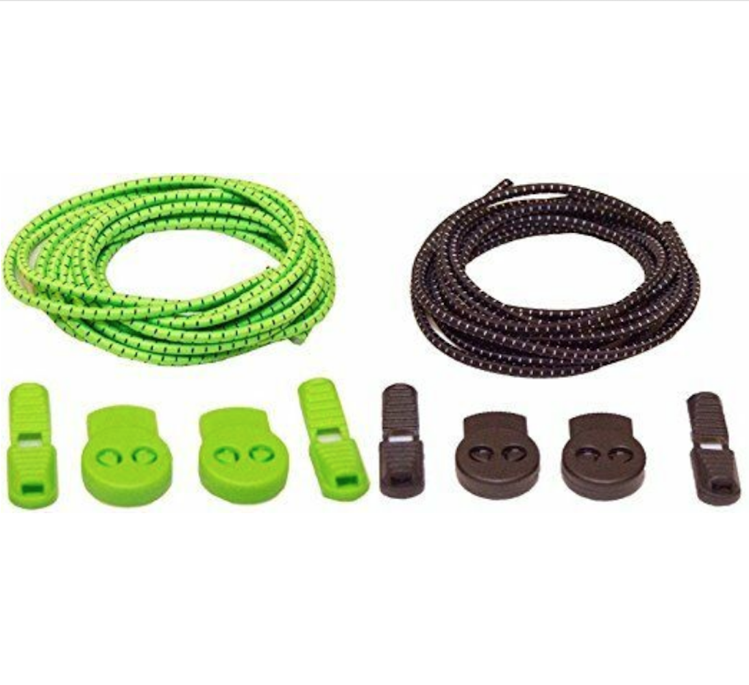 Elastic No Tie Shoelaces for Adults and Children (2-Pack) Green and Black