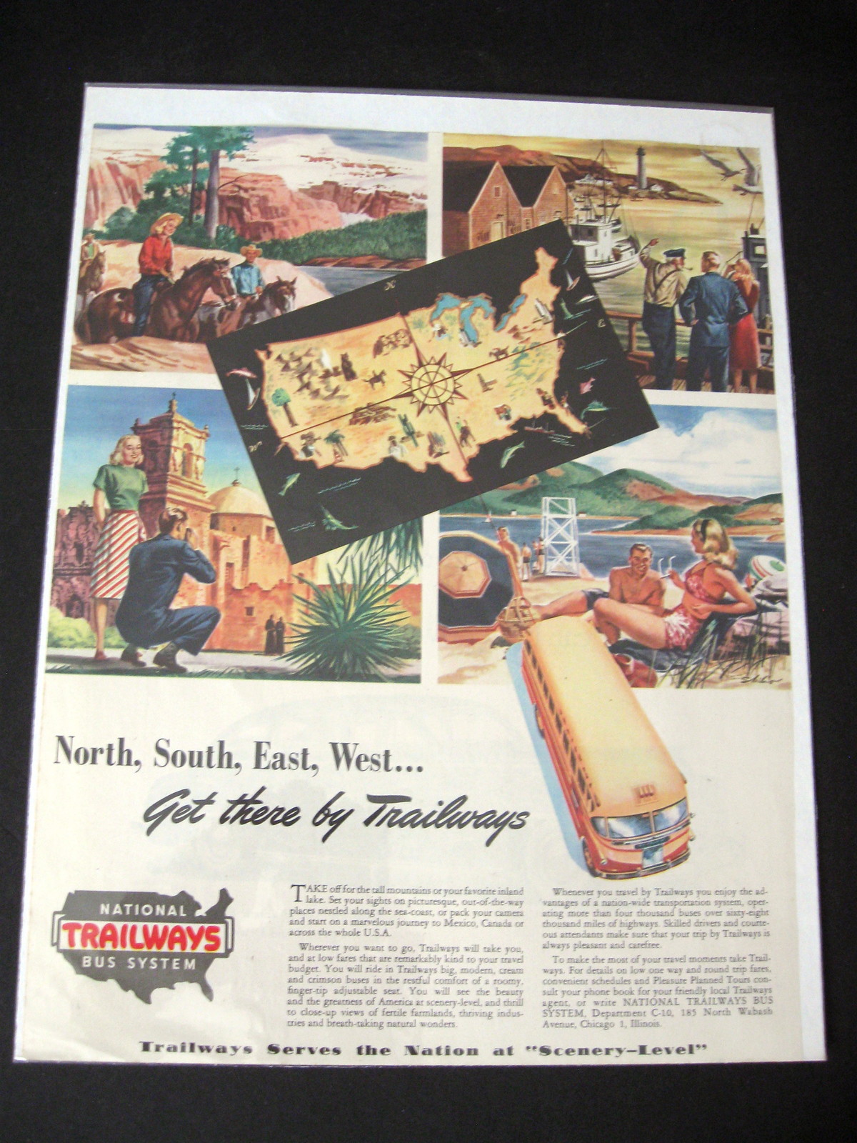 Vintage National Trailways Bus System Color Advertisement - 1940's/1950 ...