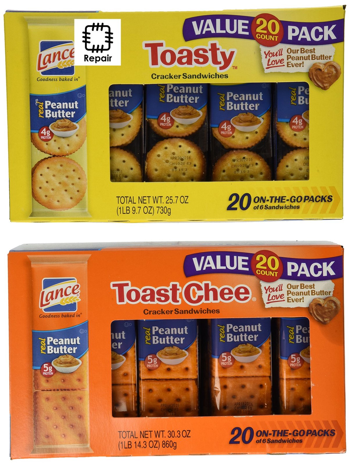 Lance Toasty and Toastchee Assorted Sandwich Crackers, 40 Count. Sandwich