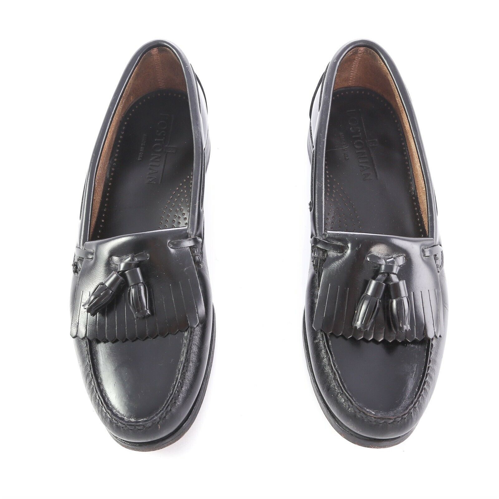 Bostonian Black Leather Kiltie Tassel Loafers Shoes Apron Toe Mens 9 Made in USA