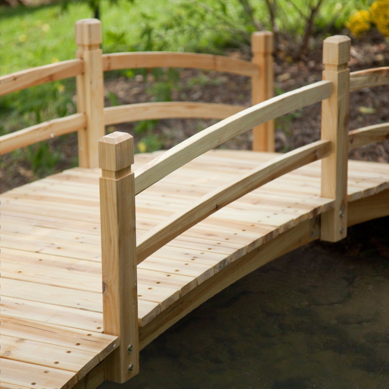 Natural Finish Wood 8 Foot Garden Bridge Outdoor Yard Lawn Landscaping ...