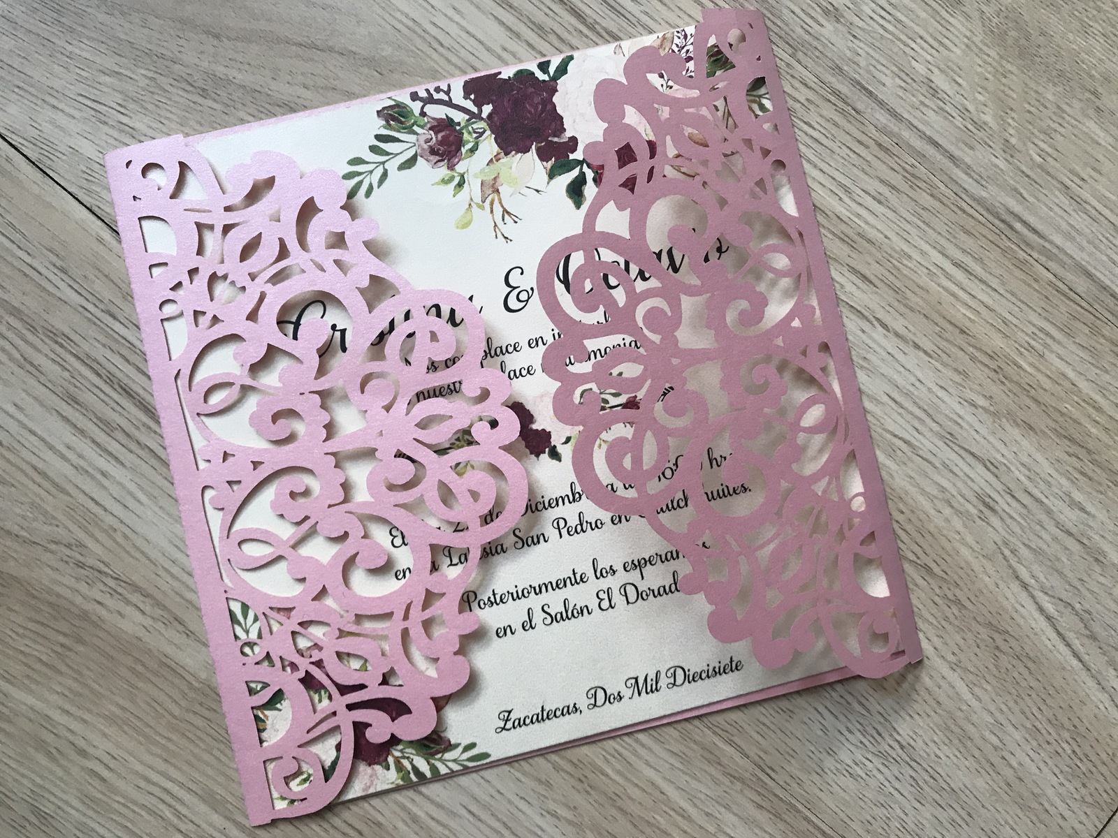 Pink laser cut Wedding Invitations,Greeting Cards,Laser Cut wedding Cards,50pcs