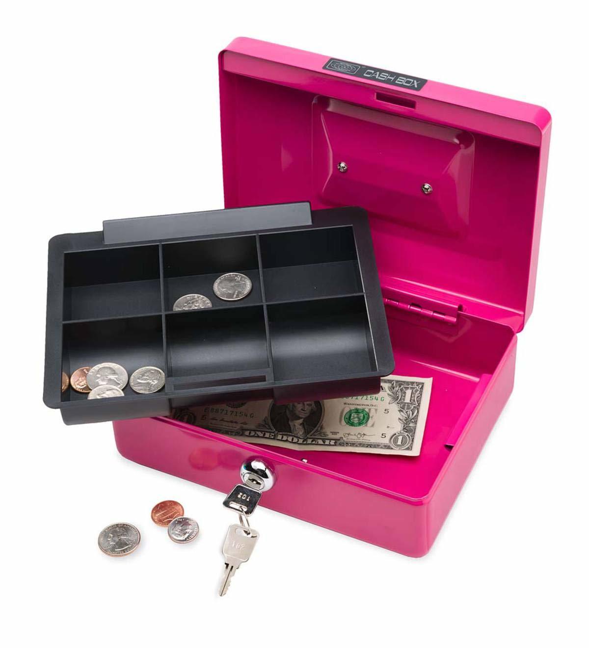 Small Metal Cash Box with Lock Includes 2 Keys Heavy Duty Steel