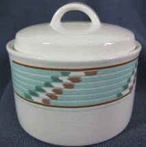 Mikasa Batik CAC44 Sugar Bowl with Lid A Intaglio Turquoise Bands on White - $17.97