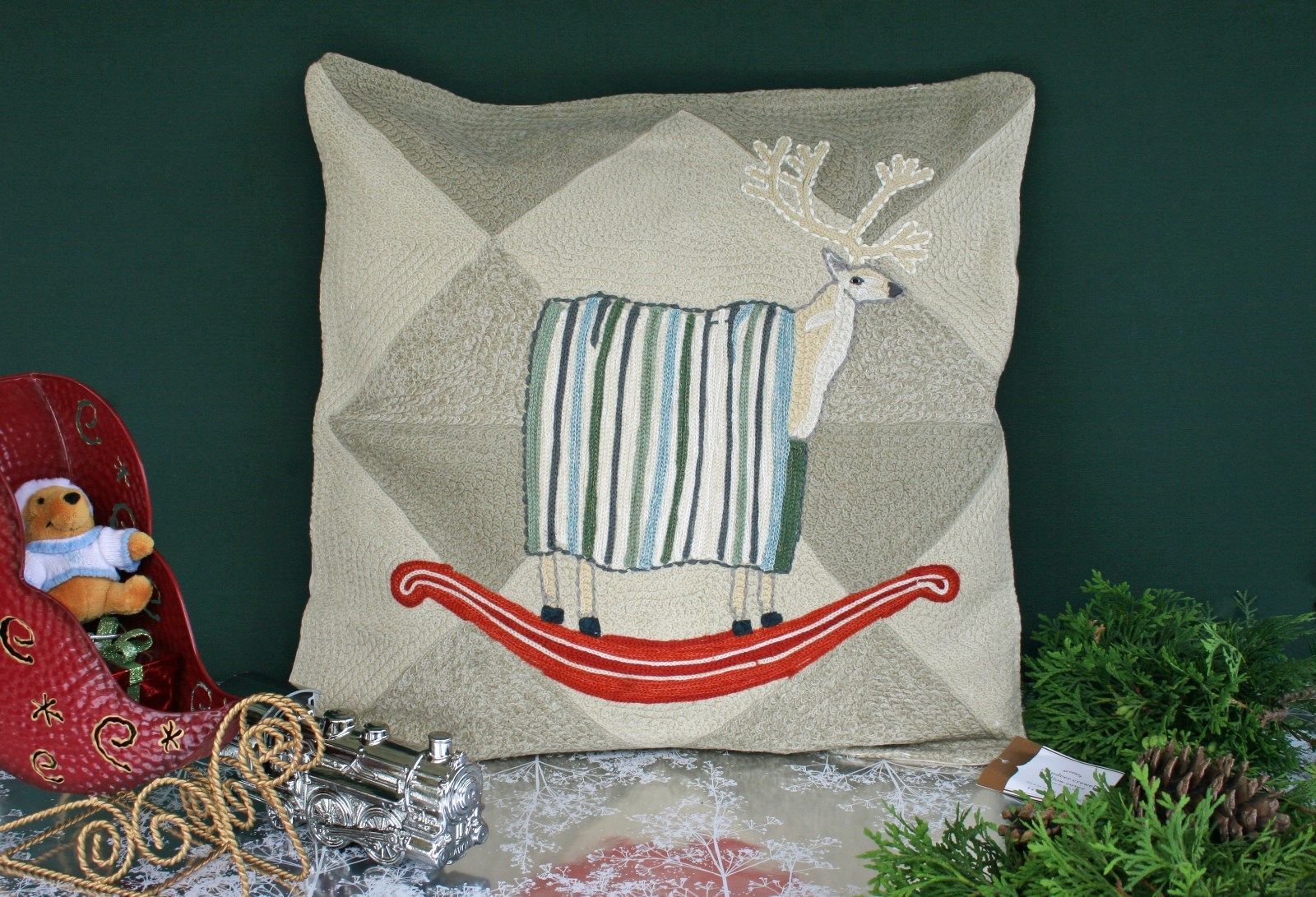 pottery barn rocking reindeer crewel embroidered pillow cover nwt on prancer - Pottery Barn Pillow Covers pottery barn rocking reindeer crewel embroidered pillow cover nwt on prancer - Pottery Barn Pillow Covers