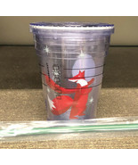 STARBUCKS 2012 RED FOX HOLIDAY 12 OZ. COLD CUP TUMBLER WITH STRAW - $12.57