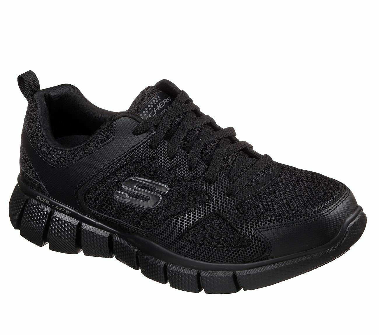 Skechers Wide Fit Black shoe Men Memory Foam Leather Mesh Sport Comfort ...